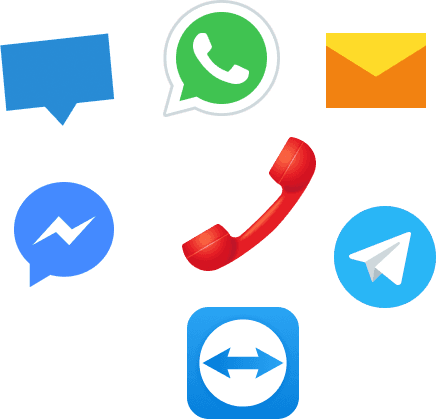Support channels - WhatsApp, phone, email, Messenger, Telegram, TeamViewer